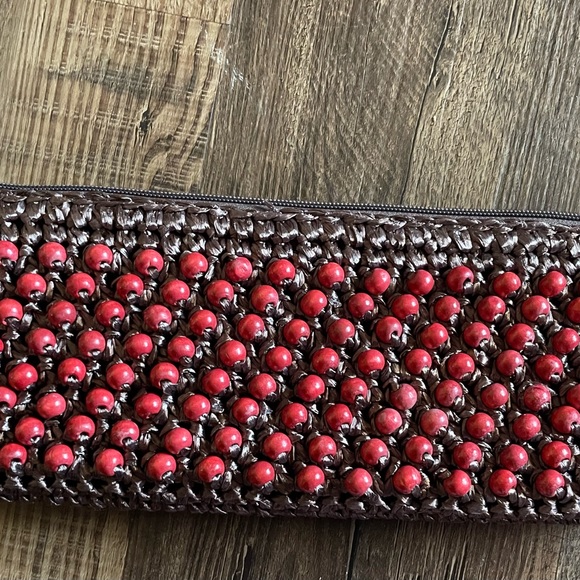 Coldwater Creek Wooden Beaded clutch wristlet handbag Bamboo Brown Terra Cotta. - Picture 4 of 5